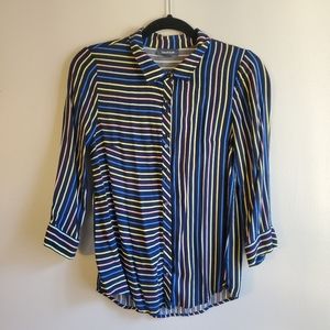 Modcloth Navy collard shirt with rainbow stripes